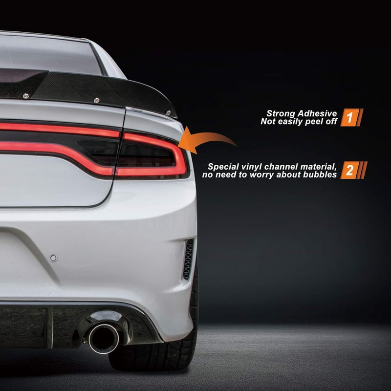 NDRUSH Smoked Taillight & Side Marker Vinyl Tint Film, Precut Overlay, Tail Light Wrap Cover Compatible with Dodge Charger 2015-2021 - Image 3